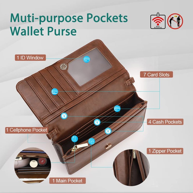 APHISON Multi-Function Small Crossbody Bags For Women,Cell Phone Shoulder Bag,Clutch Purse,RFID Wristlet Wallet,Card Holder Coffee - Image 3